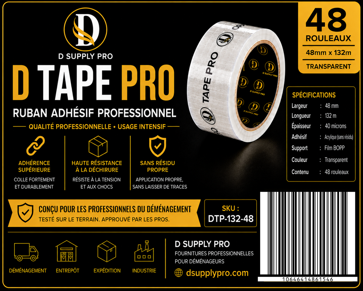 DTP-132-48  – Ruban adhesif emballage professionnel (Lot de 48 rouleaux) 48MM x 132M